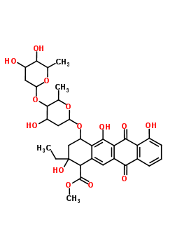 79638-26-9  methyl 4-{[2,6-dideoxy-4-O-(2,6-dideoxyhexopyranosyl)hexopyranosyl]oxy}-2-ethyl-2,5,7-trihydroxy-6,11-dioxo-1,2,3,4,6,11-hexahydrotetracene-1-carboxylate