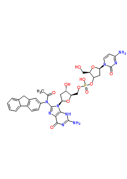 80229-05-6  [(2R,3S,5R)-5-[8-(acetyl-(9H-fluoren-2-yl)amino)-2-amino-6-oxo-3H-purin-9-yl]-3-hydroxy-tetrahydrofuran-2-yl]methyl [(2R,5R)-5-(4-amino-2-oxo-pyrimidin-1-yl)-2-(hydroxymethyl)tetrahydrofuran-3-yl] hydrogen phosphate