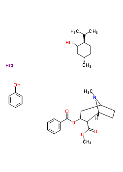 8053-92-7  (1S,2R,5S)-2-isopropyl-5-methyl-cyclohexan-1-ol; methyl (1R)-3-benzoyloxy-8-methyl-8-azabicyclo[3.2.1]octane-2-carboxylate; phenol; hydrochloride