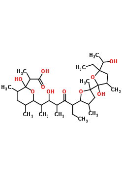 83852-59-9  2-(6-{6-[5'-ethyl-2'-hydroxy-5'-(1-hydroxyethyl)-2,3',4-trimethyloctahydro-2,2'-bifuran-5-yl]-3-hydroxy-4-methyl-5-oxooctan-2-yl}-2-hydroxy-3,5-dimethyltetrahydro-2H-pyran-2-yl)propanoic acid