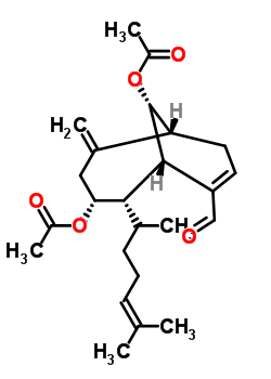 84667-04-9  [(1S,2S,3R,6R,10R)-3-acetoxy-2-(1,5-dimethylhex-4-enyl)-9-formyl-5-methylene-10-bicyclo[4.3.1]dec-8-enyl] acetate