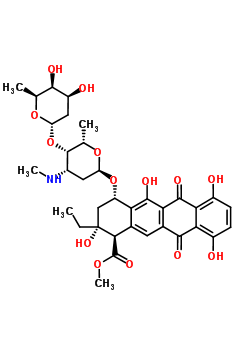 93423-02-0  methyl (1R,2R,4S)-2-ethyl-2,5,7,10-tetrahydroxy-6,11-dioxo-4-{[2,3,6-trideoxy-4-O-(2,6-dideoxy-alpha-L-lyxo-hexopyranosyl)-3-(methylamino)-alpha-L-lyxo-hexopyranosyl]oxy}-1,2,3,4,6,11-hexahydrotetracene-1-carboxylate