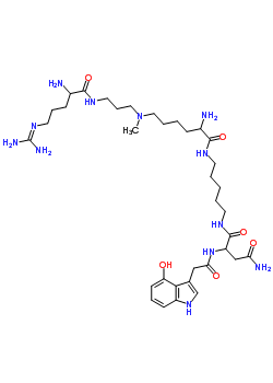117233-42-8  N~1~-(5-{[N~6~-(3-{[N~5~-(diaminomethylidene)ornithyl]amino}propyl)-N~6~-methyllysyl]amino}pentyl)-N~2~-[(4-hydroxy-1H-indol-3-yl)acetyl]aspartamide