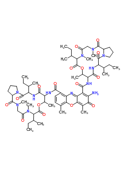 1402-42-2  2-amino-N,N'-bis[6,13-di(butan-2-yl)-2,5,9-trimethyl-1,4,7,11,14-pentaoxohexadecahydro-1H-pyrrolo[2,1-i][1,4,7,10,13]oxatetraazacyclohexadecin-10-yl]-4,6-dimethyl-3-oxo-3H-phenoxazine-1,9-dicarboxamide