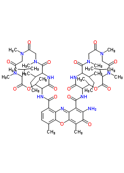 1402-46-6  2-amino-N,N'-bis[12-(butan-2-yl)-4,7,10,16-tetramethyl-2,5,8,11,14-pentaoxo-3-(propan-2-yl)-1-oxa-4,7,10,13-tetraazacyclohexadecan-15-yl]-4,6-dimethyl-3-oxo-3H-phenoxazine-1,9-dicarboxamide