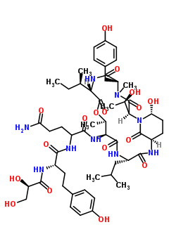 172548-91-3  N~1~-[(2S,5R,8S,11R,12S,15S,18R,21R)-8-[(2R)-butan-2-yl]-21-hydroxy-5-(4-hydroxybenzyl)-2-[(1R)-1-hydroxyethyl]-4,11-dimethyl-15-(2-methylpropyl)-3,6,9,13,16,22-hexaoxo-10-oxa-1,4,7,14,17-pentaazabicyclo[16.3.1]docos-12-yl]-N~2~-[(2S)-2-{[(2R)-2,3-dihydro