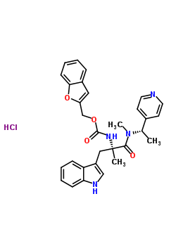 183023-30-5  Nalpha-[(1-benzofuran-2-ylmethoxy)carbonyl]-N,alpha-dimethyl-N-[(1S)-1-(pyridin-4-yl)ethyl]-D-tryptophanamide hydrochloride (1:1)