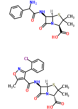 37203-95-5  (2R,5R,6R)-6-{[amino(phenyl)acetyl]amino}-3,3-dimethyl-7-oxo-4-thia-1-azabicyclo[3.2.0]heptane-2-carboxylic acid - (2S,5R,6R)-6-({[3-(2-chlorophenyl)-5-methyl-1,2-oxazol-4-yl]carbonyl}amino)-3,3-dimethyl-7-oxo-4-thia-1-azabicyclo[3.2.0]heptane-2-carboxyli