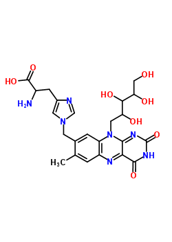 37854-44-7  2-amino-3-(1-{[7-methyl-2,4-dioxo-10-(2,3,4,5-tetrahydroxypentyl)-2,3,4,10-tetrahydrobenzo[g]pteridin-8-yl]methyl}-1H-imidazol-4-yl)propanoic acid (non-preferred name)