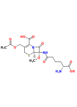 41849-38-1  (6R,7S)-3-[(acetyloxy)methyl]-7-{[(5R)-5-amino-5-carboxypentanoyl]amino}-7-methoxy-8-oxo-5-thia-1-azabicyclo[4.2.0]oct-2-ene-2-carboxylic acid
