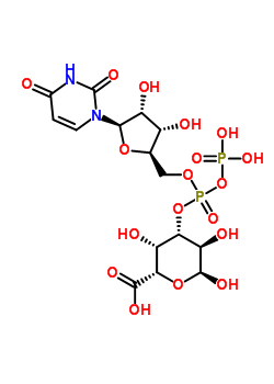 50722-58-2  (2S,3S,4S,5R,6S)-4-{[{[(2R,3S,4R,5R)-5-(2,4-dioxo-3,4-dihydropyrimidin-1(2H)-yl)-3,4-dihydroxytetrahydrofuran-2-yl]methoxy}(phosphonooxy)phosphoryl]oxy}-3,5,6-trihydroxytetrahydro-2H-pyran-2-carboxylic acid (non-preferred name)