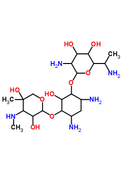 51846-98-1  4,6-diamino-3-{[3-deoxy-4-C-methyl-3-(methylamino)pentopyranosyl]oxy}-2-hydroxycyclohexyl 2,6-diamino-2,6,7-trideoxyheptopyranoside