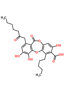 53452-24-7;53899-46-0  3,4,8-trihydroxy-11-oxo-1-(2-oxoheptyl)-6-pentyl-11H-dibenzo[b,e][1,4]dioxepine-7-carboxylic acid