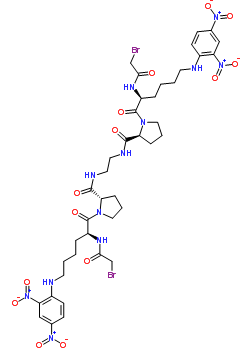 61556-53-4  (2S,2'S)-N,N'-ethane-1,2-diylbis(1-{(2S)-2-[(bromoacetyl)amino]-6-[(2,4-dinitrophenyl)amino]hexanoyl}pyrrolidine-2-carboxamide) (non-preferred name)