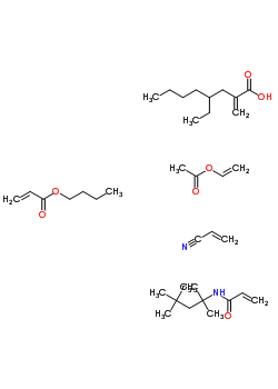 67893-20-3  butyl prop-2-enoate; 4-ethyl-2-methylene-octanoic acid; prop-2-enenitrile; N-(1,1,3,3-tetramethylbutyl)prop-2-enamide; vinyl acetate