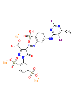 75198-83-3  trisodium 4-[(E)-{5-[(5-chloro-2-fluoro-6-methylpyrimidin-4-yl)amino]-2-sulfophenyl}diazenyl]-1-(2,5-disulfonatophenyl)-5-oxo-4,5-dihydro-1H-pyrazole-3-carboxylate