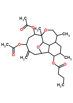 75961-67-0  10,12-bis(acetyloxy)-4,6,9-trimethyl-13-methylidenedecahydro-2H-2,9-pentanofuro[2,3,4-ef][3]benzoxepin-3-yl butanoate