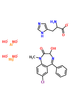 aluminum magnesium hydroxide 2-amino-3-(1H-imidazol-5-yl)propanoate - 7-chloro-3-hydroxy-1-methyl-5-phenyl-1,3-dihydro-2H-1,4-benzodiazepin-2-one (1:1:4:1:1) 78065-43-7