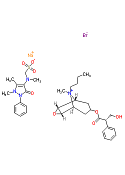 8059-83-4  (1R,2R,4S,5S)-9-butyl-7-{[(2S)-3-hydroxy-2-phenylpropanoyl]oxy}-9-methyl-3-oxa-9-azoniatricyclo[3.3.1.0~2,4~]nonane sodium bromide [(1,5-dimethyl-3-oxo-2-phenyl-2,3-dihydro-1H-pyrazol-4-yl)(methyl)amino]methanesulfonate (1:1:1:1)