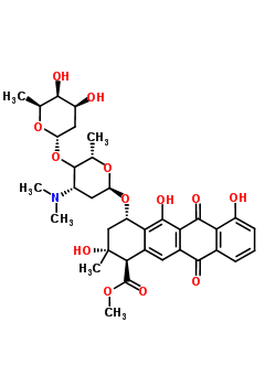 83753-71-3  methyl (1R,2R,4S)-2,5,7-trihydroxy-2-methyl-6,11-dioxo-4-{[(4xi)-2,3,6-trideoxy-4-O-(2,6-dideoxy-alpha-L-lyxo-hexopyranosyl)-3-(dimethylamino)-alpha-L-threo-hexopyranosyl]oxy}-1,2,3,4,6,11-hexahydrotetracene-1-carboxylate