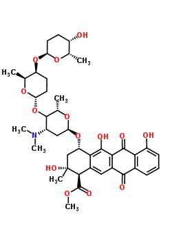 83753-73-5  methyl (1R,2R,4S)-2,5,7-trihydroxy-2-methyl-6,11-dioxo-4-({(4xi)-2,3,6-trideoxy-3-(dimethylamino)-4-O-[(2S,5S,6S)-5-{[(2S,5S,6S)-5-hydroxy-6-methyltetrahydro-2H-pyran-2-yl]oxy}-6-methyltetrahydro-2H-pyran-2-yl]-alpha-L-threo-hexopyranosyl}oxy)-1,2,3,4,6,1