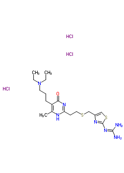 88022-87-1  2-(4-{[(2-{5-[3-(diethylamino)propyl]-6-methyl-4-oxo-1,4-dihydropyrimidin-2-yl}ethyl)sulfanyl]methyl}-1,3-thiazol-2-yl)guanidine trihydrochloride