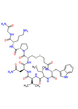 92407-79-9  1-{[(4R,7S,10S,16R)-7-(2-amino-2-oxoethyl)-13-[(2S)-butan-2-yl]-16-(1H-indol-3-ylmethyl)-6,9,12,15,18-pentaoxo-10-(propan-2-yl)-1,2-dithia-5,8,11,14,17-pentaazacycloicosan-4-yl]carbonyl}-L-prolyl-L-ornithylglycinamide