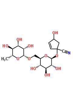 97564-59-5  1-{[6-O-(6-deoxy-beta-D-mannopyranosyl)-beta-D-glucopyranosyl]oxy}-4-hydroxycyclopent-2-ene-1-carbonitrile