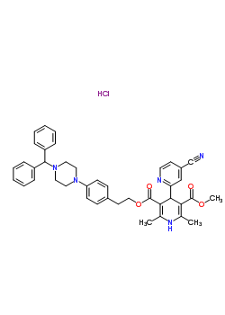 116308-52-2  2-{4-[4-(diphenylmethyl)piperazin-1-yl]phenyl}ethyl methyl 4-cyano-2',6'-dimethyl-1',4'-dihydro-2,4'-bipyridine-3',5'-dicarboxylate hydrochloride