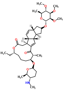 131929-61-8  1H-as-Indaceno3,2-doxacyclododecin-7,15-dione, 2-(6-deoxy-2,3,4-tri-O-methyl-.alpha.-L-mannopyranosyl)oxy-9-ethyl-2,3,3a,5a,5b,6,9,10,11,12,13,14,16a,16b-tetradecahydro-14-methyl-13-(2R,5S,6R)-tetrahydro-6-methyl-5-(methylamino)-2H-pyran-2-yloxy-, (2R,3aS