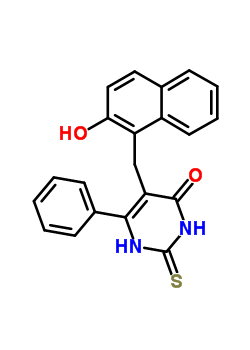 14513-15-6  NSC-1125476, Tetrahydro-5-[(2-hydroksy-1-naftalenyl)metyl]-6-fenyl-2-tioxo-4(1H)-pyrimidinon, 5-(2-hydroksynaftalen-1-ylmetyl)-6-fenyl-2-tioxo-2,3-dihydro-1H-pyrimidin-4-on, 5-[(2-hydroksy-1-naftyl)metyl]-2-merkapto-6-fenyl-4(3H)-pyrimidinon