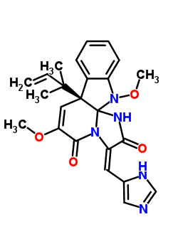 55623-37-5  (3E,7aS)-7a-(1,1-dimethylprop-2-en-1-yl)-3-(1H-imidazol-5-ylmethylidene)-6,12-dimethoxy-7a,12-dihydro-1H,5H-imidazo[1',2':1,2]pyrido[2,3-b]indole-2,5(3H)-dione