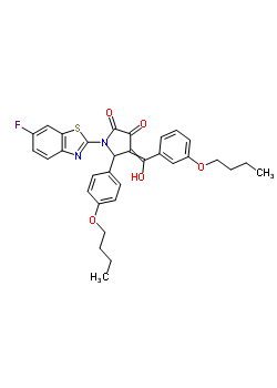 7018-24-8  5-(4-butoxyphenyl)-4-[(3-butoxyphenyl)(hydroxy)methylidene]-1-(6-fluoro-1,3-benzothiazol-2-yl)pyrrolidine-2,3-dione