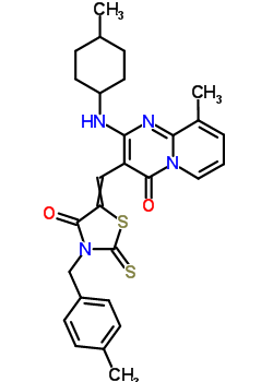 7026-77-9  9-methyl-3-{[3-(4-methylbenzyl)-4-oxo-2-thioxo-1,3-thiazolidin-5-ylidene]methyl}-2-[(4-methylcyclohexyl)amino]-4H-pyrido[1,2-a]pyrimidin-4-one