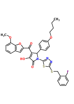 7050-65-9  5-(4-butoxyphenyl)-1-{5-[(2-fluorobenzyl)sulfanyl]-1,3,4-thiadiazol-2-yl}-3-hydroxy-4-[(7-methoxy-1-benzofuran-2-yl)carbonyl]-1,5-dihydro-2H-pyrrol-2-one