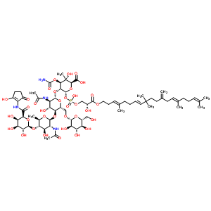 11103-61-0;39324-84-0;51331-18-1  (2S,3S,4R,5R,6R)-5-{[(2S,3R,4R,5S,6R)-3-(acetylamino)-5-{[(2S,3R,4R,5S,6R)-3-(acetylamino)-4-hydroxy-6-methyl-5-({(2R,3R,4S,5R,6S)-3,4,5-trihydroxy-6-[(2-hydroxy-5-oxocyclopent-1-en-1-yl)carbamoyl]tetrahydro-2H-pyran-2-yl}oxy)tetrahydro-2H-pyran-2-yl]oxy}