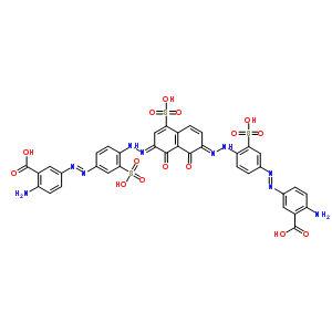 116962-67-5  3,3'-{(1,8-dioxo-4-sulfonaphthalene-2,7(1H,8H)-diylidene)bis[(2E)hydrazin-1-yl-2-ylidene(3-sulfobenzene-4,1-diyl)(E)diazene-2,1-diyl]}bis(6-aminobenzoic acid)