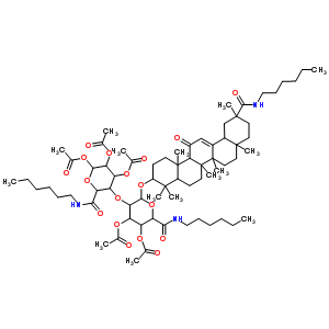 126145-74-2  3-(acetyloxy)-2-(hexylcarbamoyl)-6-{[11-(hexylcarbamoyl)-4,4,6a,6b,8a,11,14b-heptamethyl-14-oxo-1,2,3,4,4a,5,6,6a,6b,7,8,8a,9,10,11,12,12a,14,14a,14b-icosahydropicen-3-yl]oxy}-5-{[4,5,6-tris(acetyloxy)-2-(hexylcarbamoyl)tetrahydro-2H-pyran-3-yl]oxy}tetrah