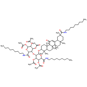 126164-75-8  3-(acetyloxy)-6-{[4,4,6a,6b,8a,11,14b-heptamethyl-11-(nonylcarbamoyl)-14-oxo-1,2,3,4,4a,5,6,6a,6b,7,8,8a,9,10,11,12,12a,14,14a,14b-icosahydropicen-3-yl]oxy}-2-(nonylcarbamoyl)-5-{[4,5,6-tris(acetyloxy)-2-(nonylcarbamoyl)tetrahydro-2H-pyran-3-yl]oxy}tetrah