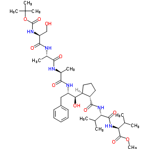 127470-77-3  N-(tert-butoxycarbonyl)-L-seryl-L-alanyl-N-{(1S,2R)-1-benzyl-2-hydroxy-2-[(1S,2S)-2-{[(1S)-1-{[(1S)-1-(methoxycarbonyl)-2-methylpropyl]carbamoyl}-2-methylpropyl]carbamoyl}cyclopentyl]ethyl}-L-alaninamide