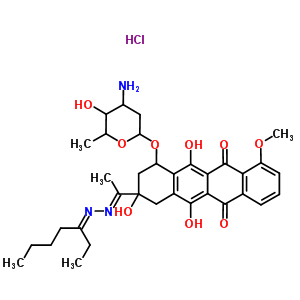 128948-03-8  3-{(1E)-1-[(2E)-heptan-3-ylidenehydrazinylidene]ethyl}-3,5,12-trihydroxy-10-methoxy-6,11-dioxo-1,2,3,4,6,11-hexahydrotetracen-1-yl 3-amino-2,3,6-trideoxyhexopyranoside hydrochloride (1:1)