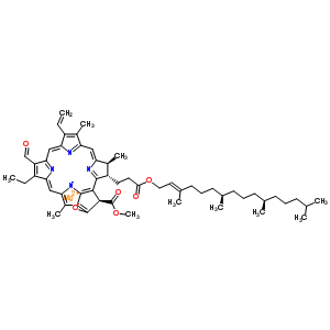 16103-80-3;22088-17-1  magnesium (3S,4S,21R)-9-ethenyl-14-ethyl-13-formyl-21-(methoxycarbonyl)-4,8,18-trimethyl-3-(3-oxo-3-{[(2E,7R,11R)-3,7,11,15-tetramethylhexadec-2-en-1-yl]oxy}propyl)-23,25-didehydro-4,21-dihydro-3H-phorbin-23-id-20-olate