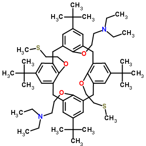 214219-88-2  2,2'-[{5,11,17,23-tetra-tert-butyl-26,28-bis[2-(methylsulfanyl)ethoxy]pentacyclo[19.3.1.1~3,7~.1~9,13~.1~15,19~]octacosa-1(25),3(28),4,6,9(27),10,12,15(26),16,18,21,23-dodecaene-25,27-diyl}bis(oxy)]bis(N,N-diethylethanamine)