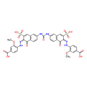 215785-87-8  4-[(2E)-2-{6-[({(6E)-6-[2-(4-carboxy-2-methoxyphenyl)hydrazinylidene]-5-oxo-7-sulfo-5,6-dihydronaphthalen-2-yl}carbamoyl)amino]-1-oxo-3-sulfonaphthalen-2(1H)-ylidene}hydrazinyl]-3-methoxybenzoic acid