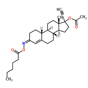 22234-06-6  (3Z)-17-ethynyl-3-[(hexanoyloxy)imino]estr-4-en-17-yl acetate