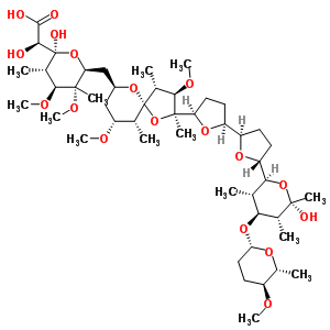 263855-49-8;53026-37-2;69522-15-2  (2R)-hydroxy[(2S,3S,4S,5S,6S)-2-hydroxy-6-{[(2R,3R,4R,5S,7S,9R,10R)-2-{(2S,2'R,5R,5'R)-5'-[(2S,3S,4S,5R,6S)-6-hydroxy-4-{[(2R,5S,6R)-5-methoxy-6-methyltetrahydro-2H-pyran-2-yl]oxy}-3,5,6-trimethyltetrahydro-2H-pyran-2-yl]octahydro-2,2'-bifuran-5-yl}-3,9-d