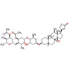 31668-45-8  (3beta,5beta,12beta)-3-{[3-O-acetyl-2,6-dideoxy-beta-D-ribo-hexopyranosyl-(1->4)-3-O-acetyl-2,6-dideoxy-beta-D-ribo-hexopyranosyl-(1->4)-(4xi)-2,6-dideoxy-beta-D-erythro-hexopyranosyl]oxy}-12,14-dihydroxycard-20(22)-enolide