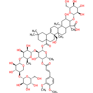 34366-31-9  beta-D-galactopyranosyl-(1->4)-beta-D-xylopyranosyl-(1->4)-6-deoxy-alpha-L-mannopyranosyl-(1->2)-6-deoxy-4-O-[(2E)-3-(3,4-dimethoxyphenyl)prop-2-enoyl]-1-O-[(5xi,8xi,9xi,17xi,18xi)-3-(beta-D-glucopyranosyloxy)-2,24,27-trihydroxy-24,28-dioxoolean-12-en-28-