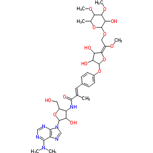 37305-78-5  (2E)-3-(4-{[(5Z)-3,4-dihydroxy-5-{2-[(3-hydroxy-4,5-dimethoxy-6-methyltetrahydro-2H-pyran-2-yl)oxy]-1-methoxyethylidene}tetrahydrofuran-2-yl]oxy}phenyl)-N-{5-[6-(dimethylamino)-9H-purin-9-yl]-4-hydroxy-2-(hydroxymethyl)tetrahydrofuran-3-yl}-2-methylprop-2
