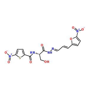 40043-45-6  N-[(2S)-3-hydroxy-1-{(2E)-2-[(2E)-3-(5-nitrofuran-2-yl)prop-2-en-1-ylidene]hydrazinyl}-1-oxopropan-2-yl]-5-nitrothiophene-2-carboxamide (non-preferred name)